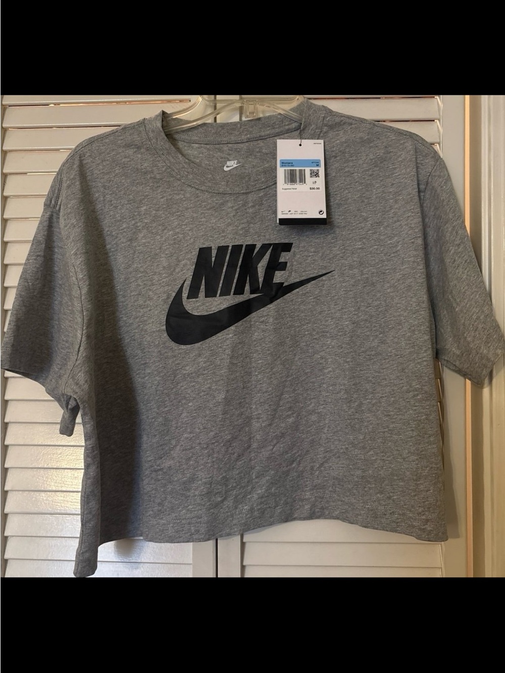 Nike Gray Cropped Tee with Black Swoosh